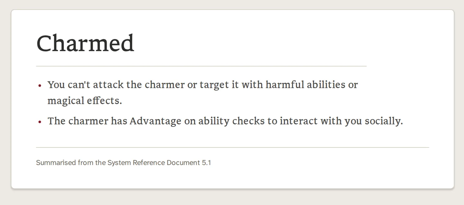 The Grappled condition's definition opened over a creature's stat block